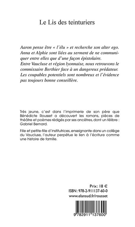 Le Lis des teinturier, roman policier de Bénédicte Rousset, chez Elan Sud