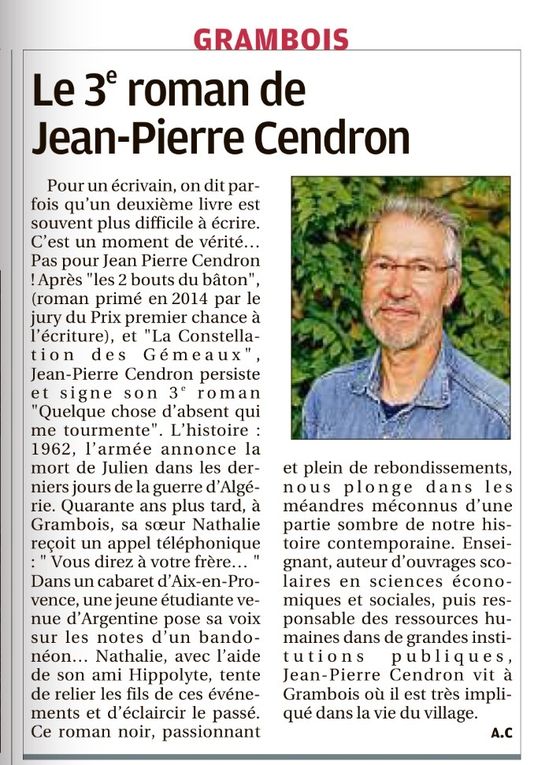 Le 3e roman de Jean-Pierre Cendron continue sa route